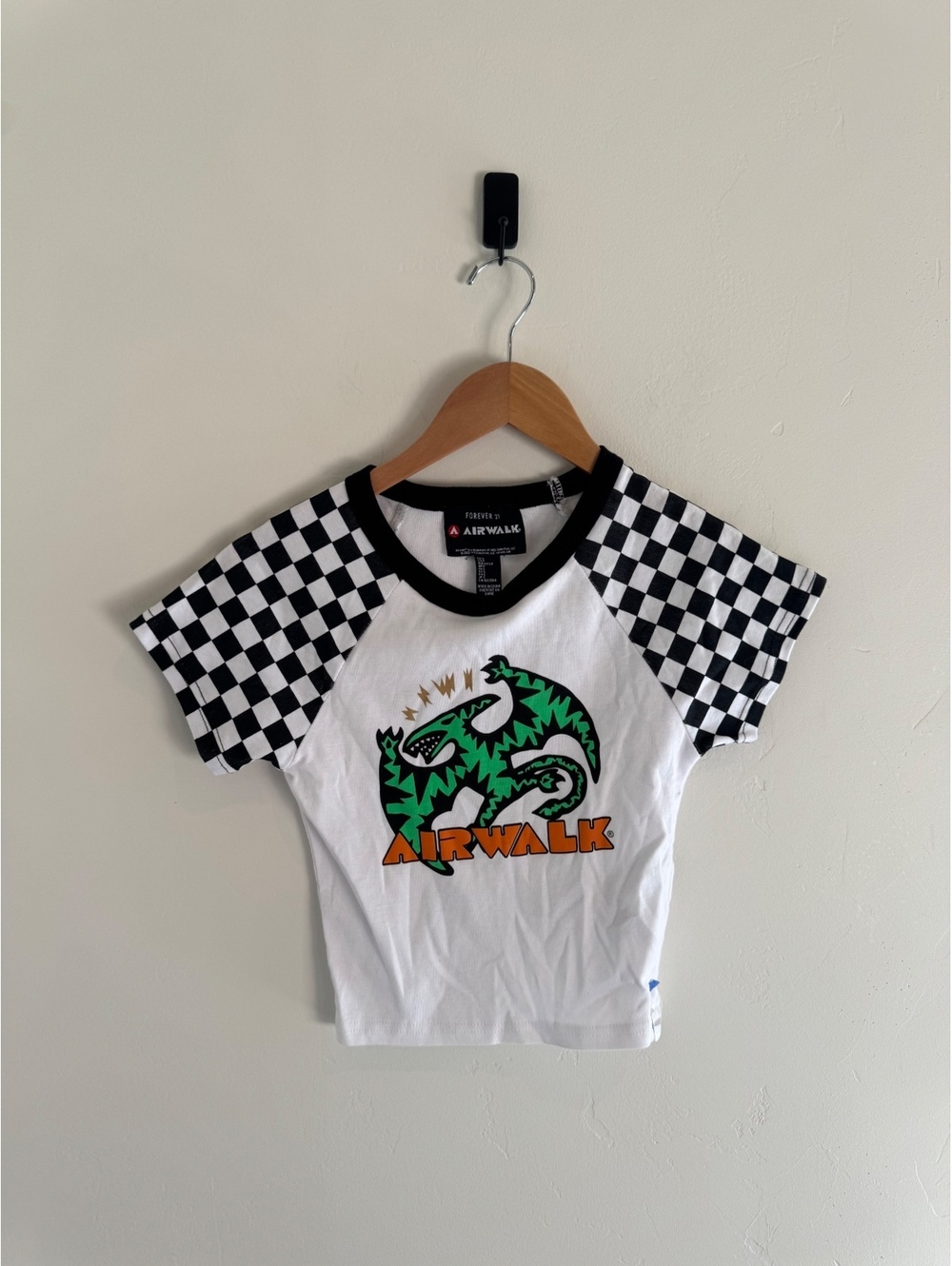 Forever 21 x Airwalk Checkerboard Dragon Baby Tee Size Small